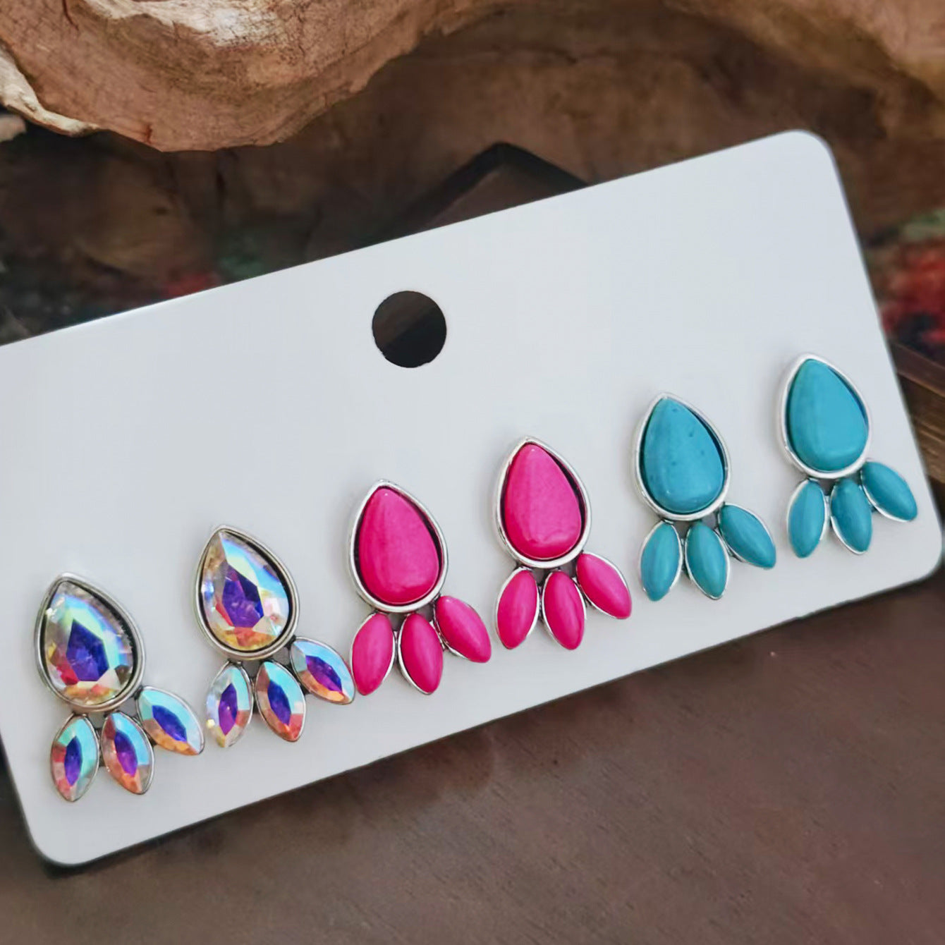 Wholesale Retro Ethnic Turquoise Geometric Earrings Set For Women Stylish Everyday Jewelry Accessory