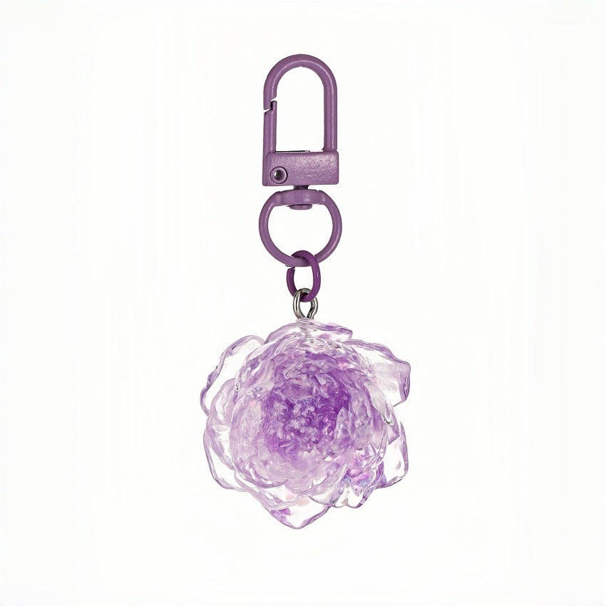 Wholesale colorful glittery camellia keychain