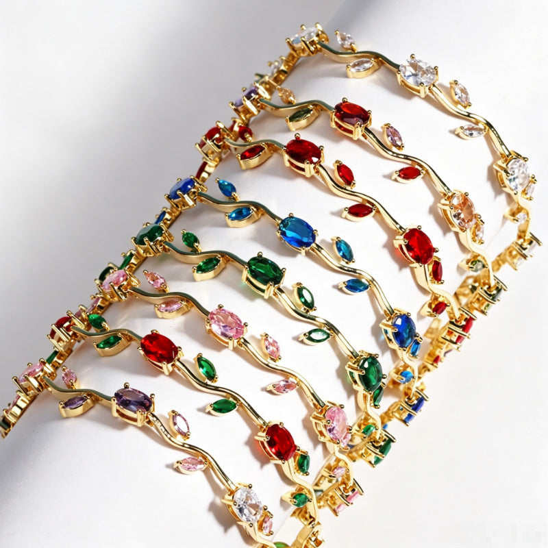 Wholesale Alloy Colorful Zircon Branches Bracelet,  Fashionable European Style Jewelry for Boutique Resale