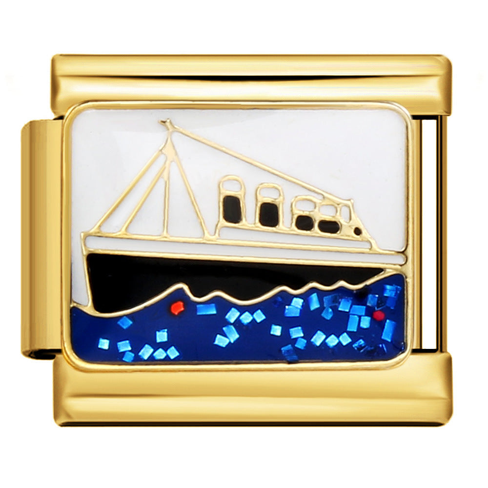 Wholesale 5pcs Italian Charm Bracelet 9mm DIY Splicing Gold-Based Star-Moon Blue Stainless Steel Composable Bracelet