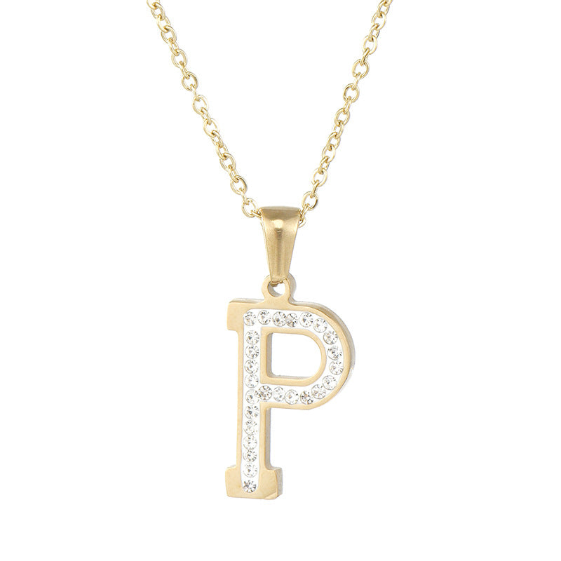Wholesale  stainless steel diamond letter necklace
