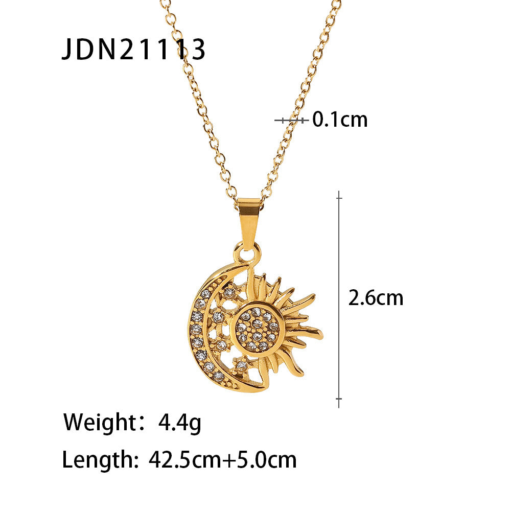 Wholesale Stainless steel heart and flower necklace with zircon inlay