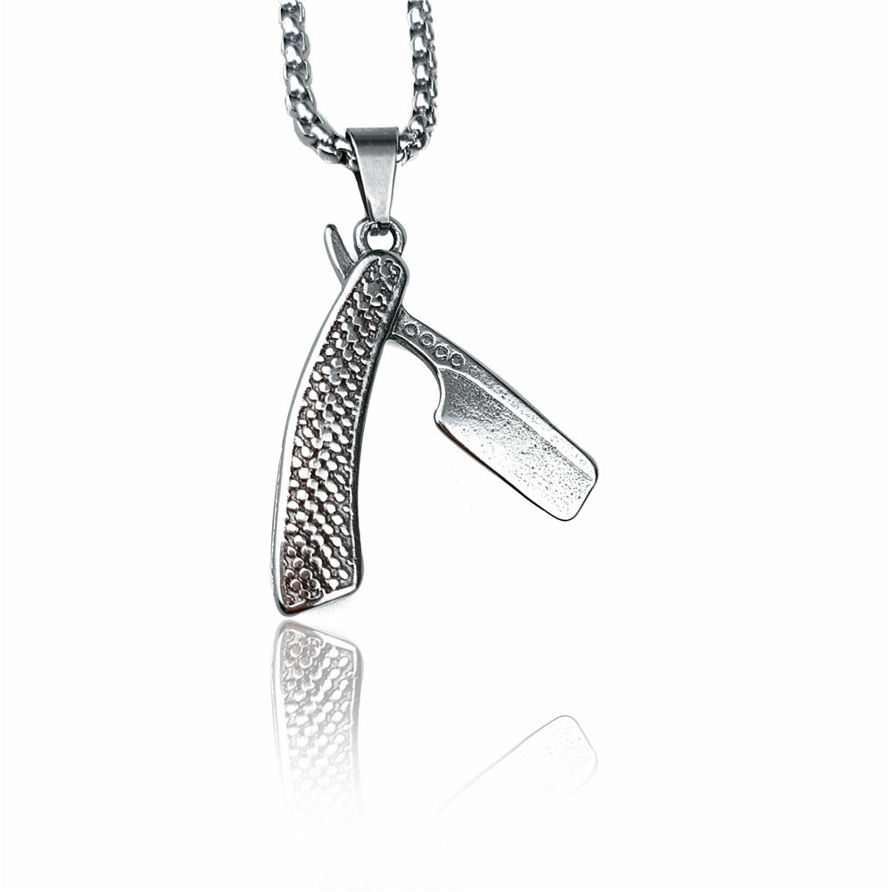 Wholesale Stainless Steel Wash Scissors Blow Razor Hair Dryer Pendant Titanium Steel Men's Necklace ACC-NE-Ruig006