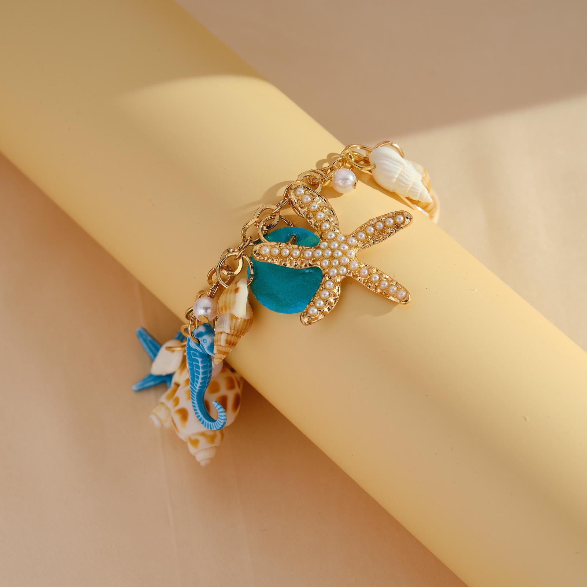 Wholesale Cross-Border Hawaiian Vacation Style Fashion Ocean Starfish Bohemian Style Women' s Chain Conch Shell Bracelet