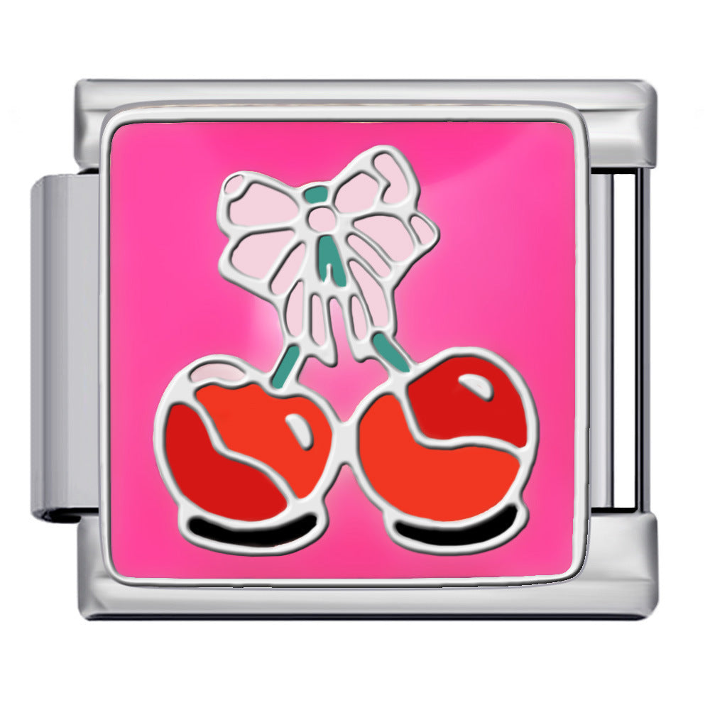 Wholesale Italian modulebow  cherry pattern titanium steel  DIY bracelet