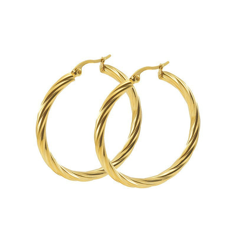 Wholesale Stainless Steel Exaggerated Hoop Twist Plated 18K Earrings