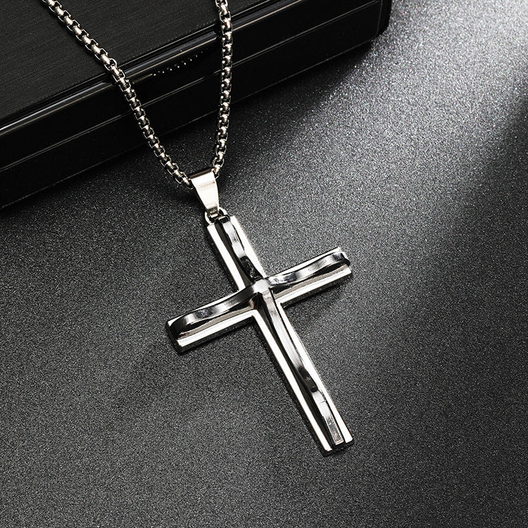 Wholesale  Two-color Cross Alloy Pendant Titanium Steel Necklace