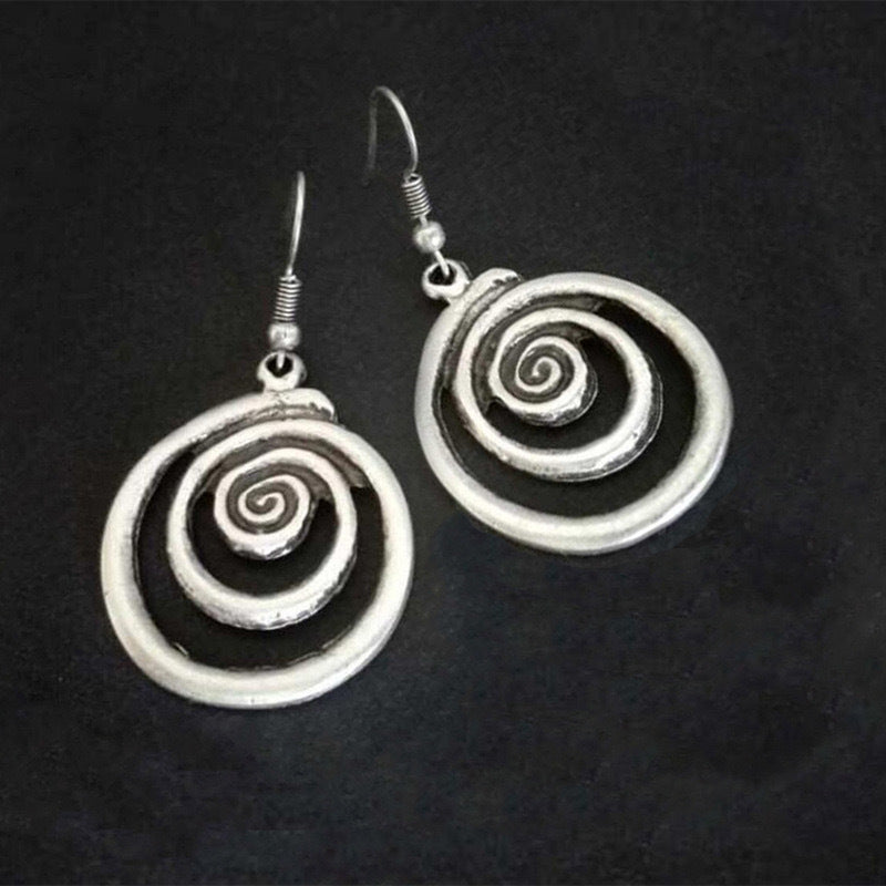 Wholesale  retro geometric spiral old metal earrings
