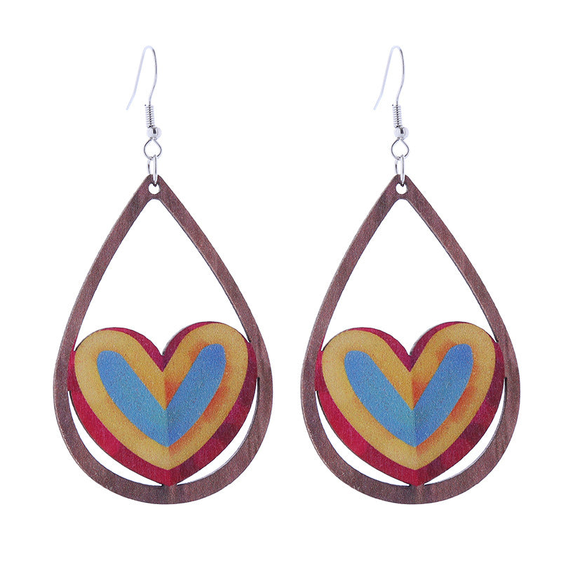 Wholesale Seven Color LOVE Rainbow Wooden Earrings