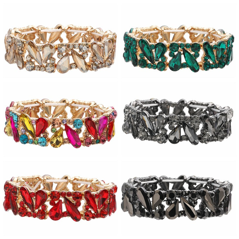 Wholesale Retro Wide Teardrop Crystal Bangle Gold Tone Alloy Rhinestone Bracelet Boutique Resale Jewelry Gift