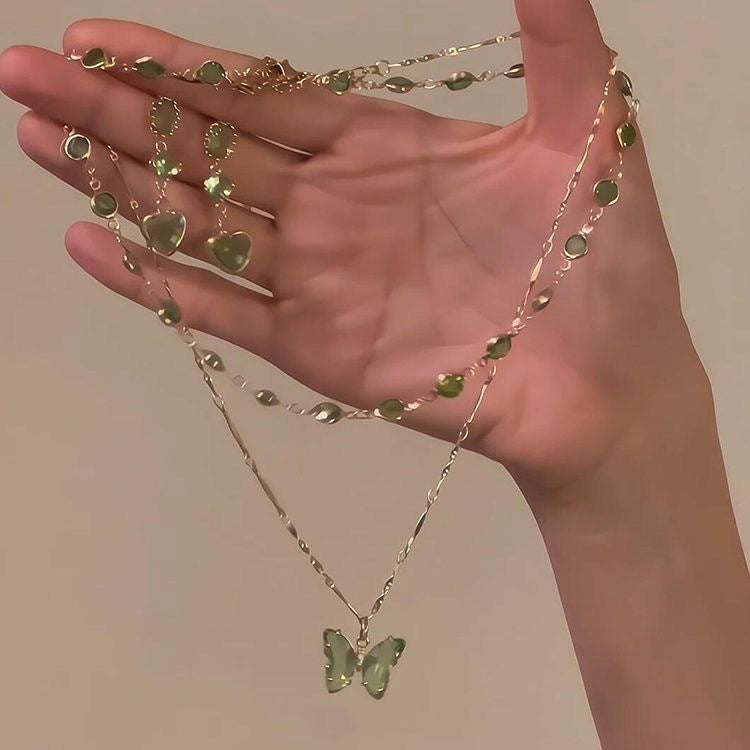 Wholesale Forest-style Green Double-layered Butterfly Choker Necklace
