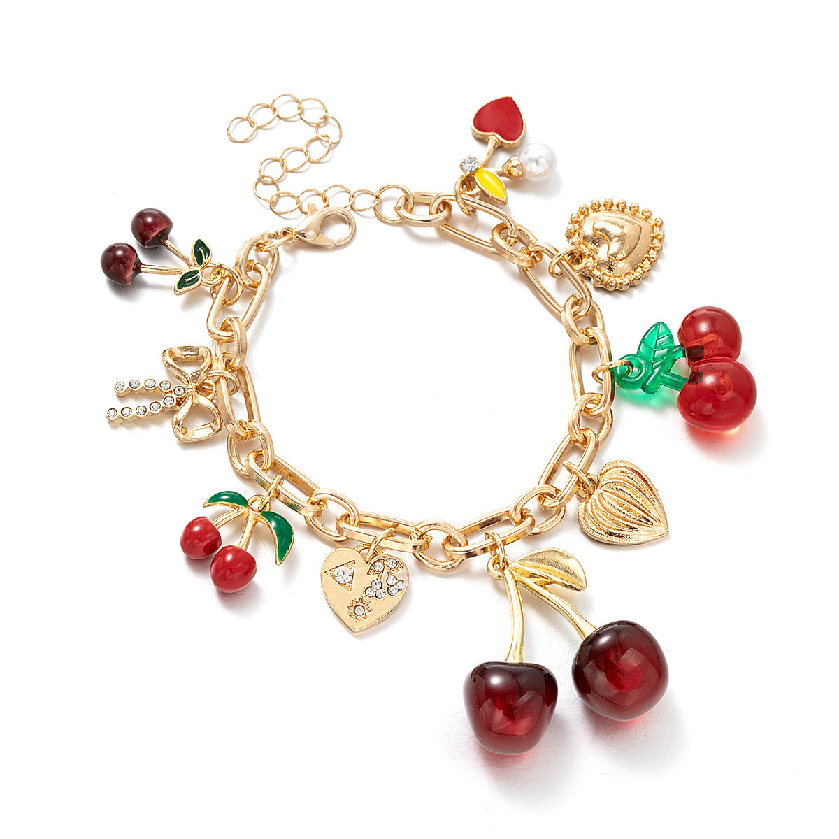 Wholesale Cherry Alloy Heart Bow Pendant Adjustable Bracelet