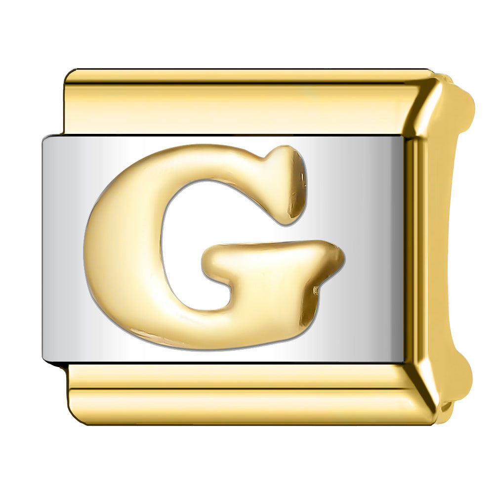 Wholesale  Italian Charm Bracelet 9mm DIY English Edge Gold Letter Series  Creative Stainless Steel Composable Bracelet