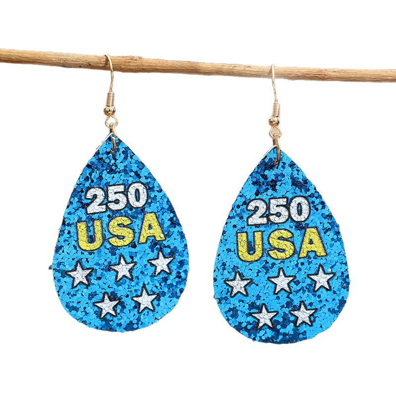 Wholesale American 250th Anniversary Sequin Teardrop Earrings