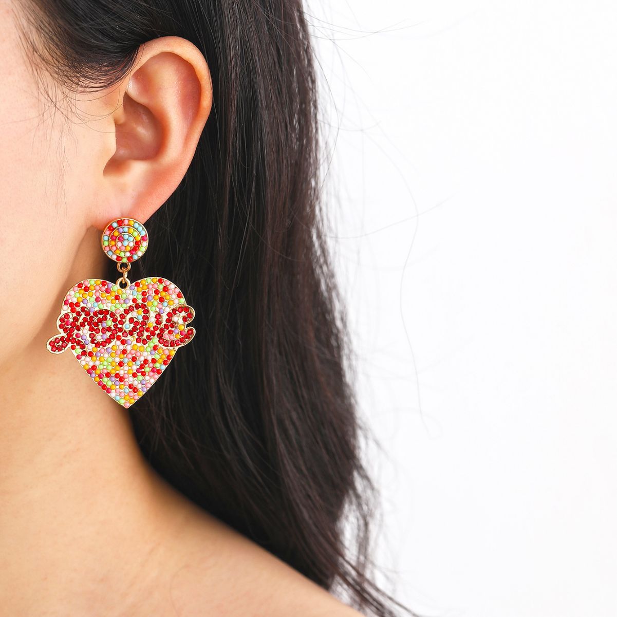 Wholesale Valentine's Day Earrings Bohemian Rice Beads LOVE Love Alloy Earrings