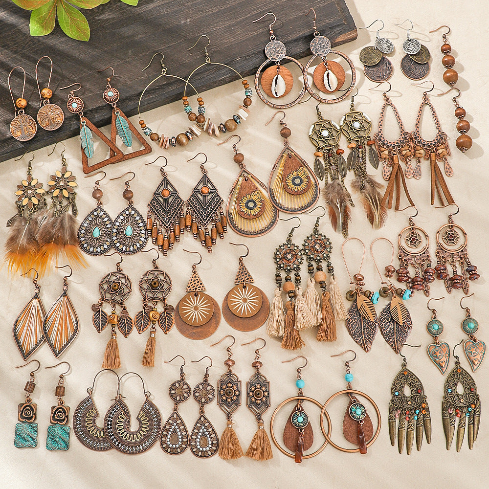 Wholesale Zinc Alloy Bohemian Coffee Color Earrings Set