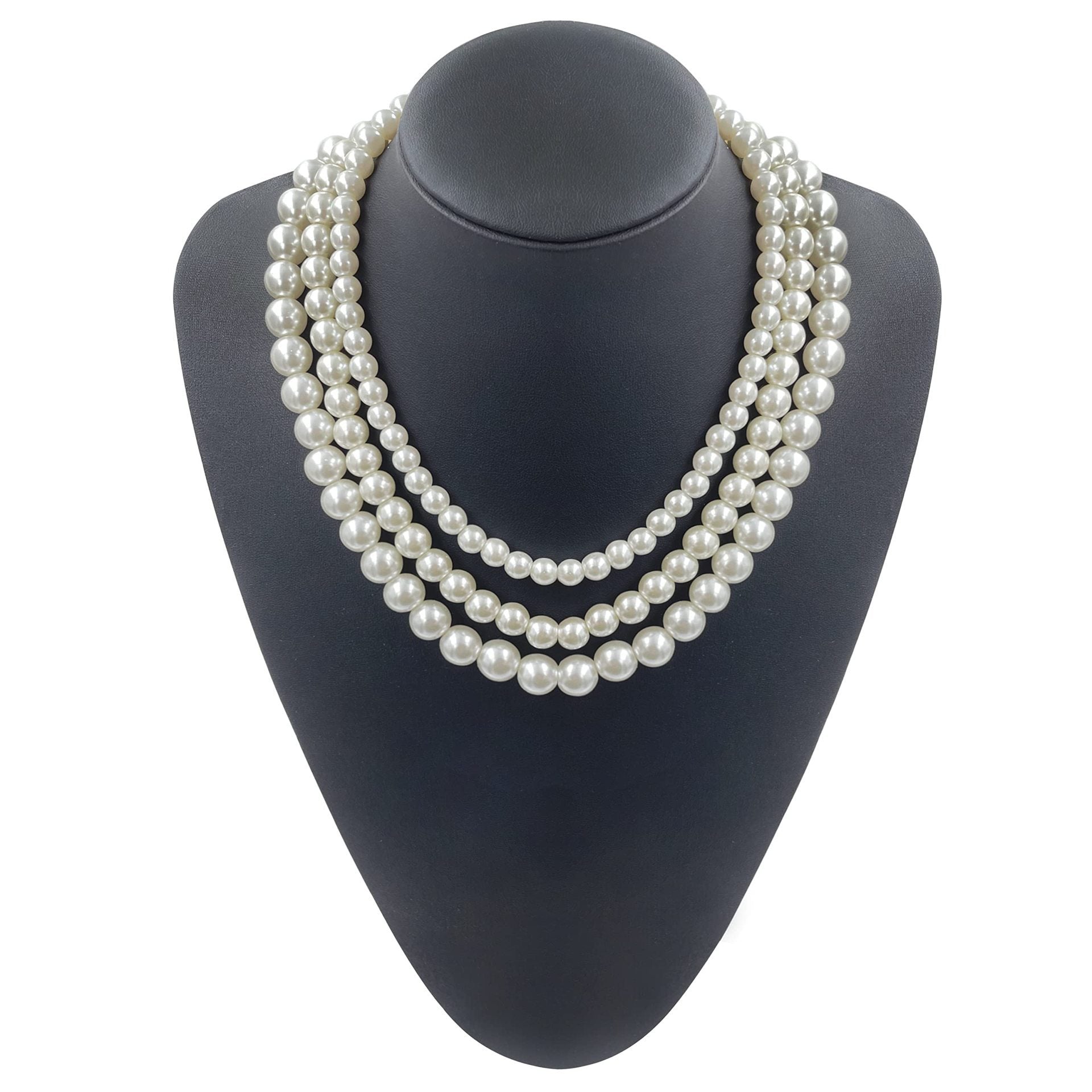 Wholesale Three-layer glass pearl necklace bracelet earrings suit