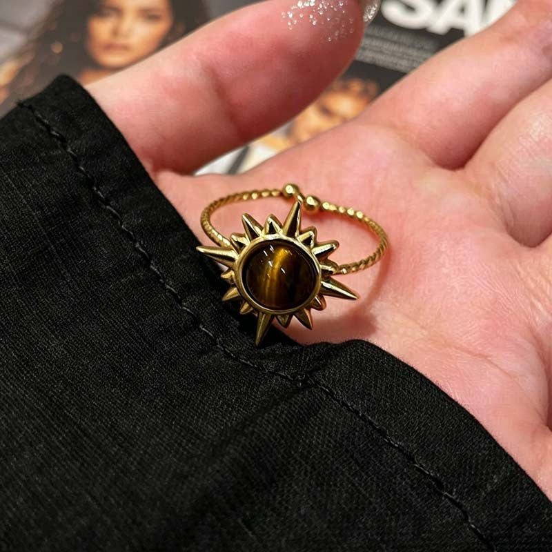 Wholesale Gold Sunflower Tiger Eye Ring Women S Retro Stacking Fashion Accessory Gift