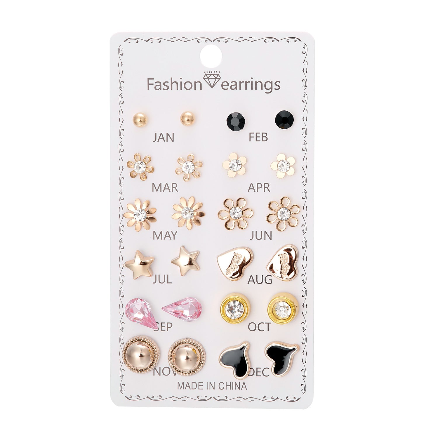 Wholesale 12 Pairs of Flower-encrusted Diamond Combination Clip-on Earrings Set Ear Studs ACC-ES-Chuya001