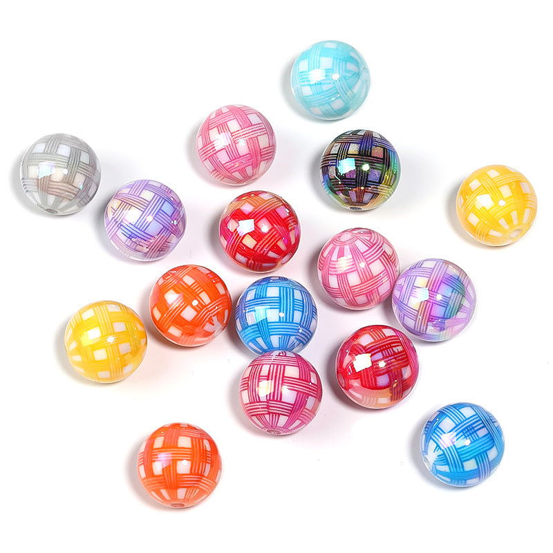 Wholesale 100pcs Colorful Houndstooth Acrylic Round Beads DIY Bead Accessories ACC-BDS-BLG080