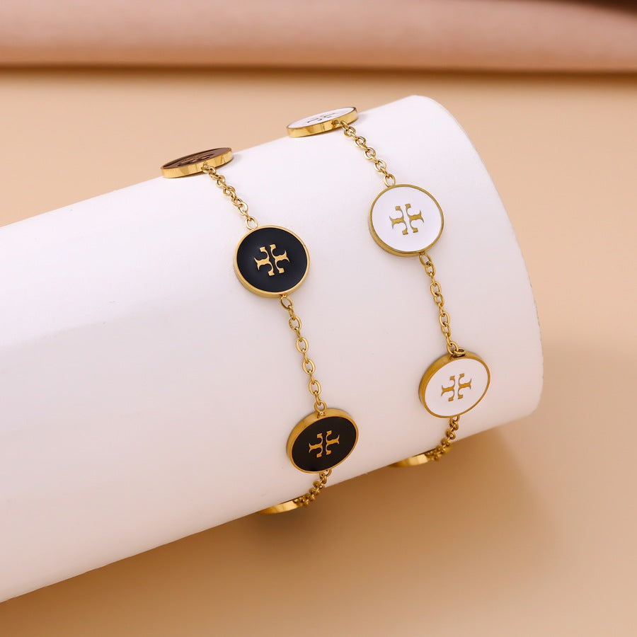 Wholesale European Style Round Oil-Drip Snowflake Bracelet Stainless Steel with Double T Letters Fashion Jewelry for Women Boutique Resale