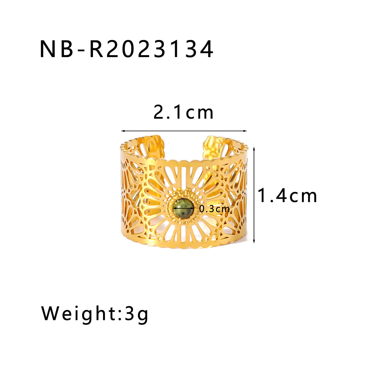 Wholesale Stainless Steel Plated 18k Gold Inlaid Natural Stone Open Adjustable Rings ACC-RS-XinY017