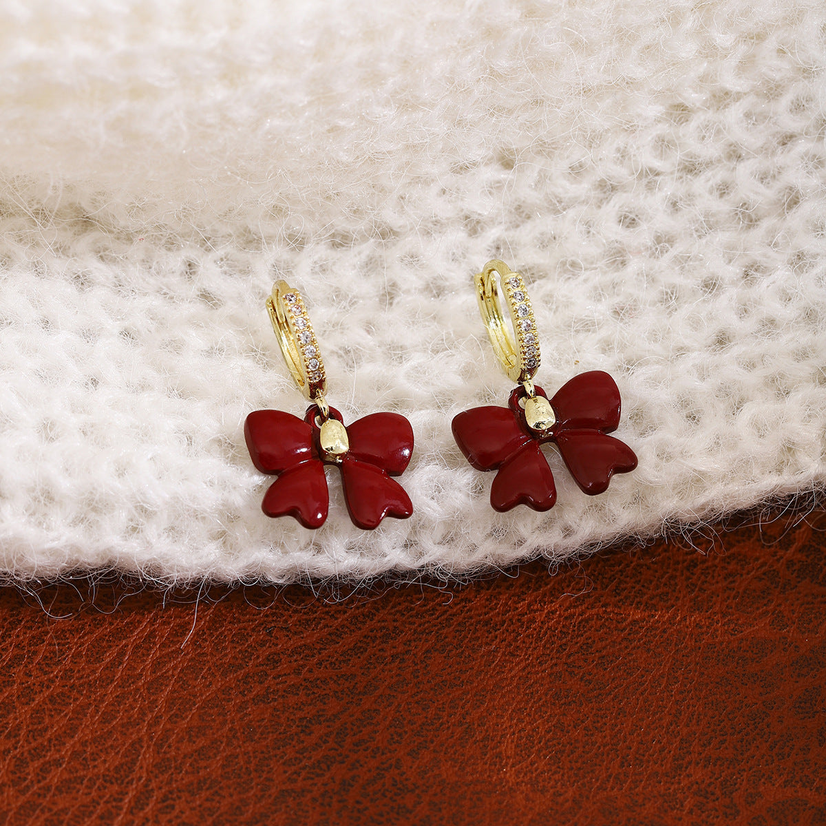 Wholesale Red Diamond Bow Earrings