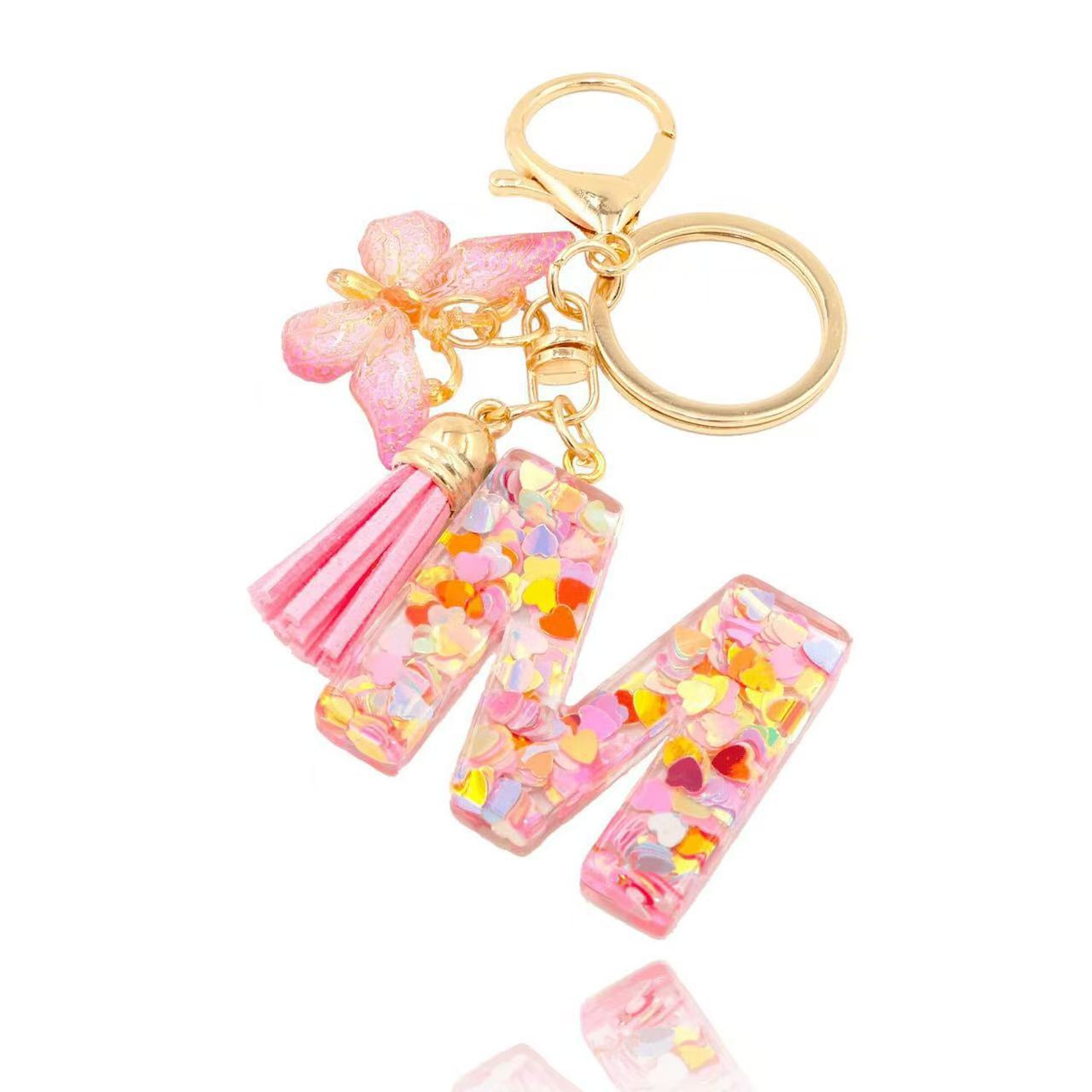 Wholesale Trendy Cute 26 Piece Alphabet Initial Keychain Set With Tassel Butterfly Pendant Bag Charm Gift
