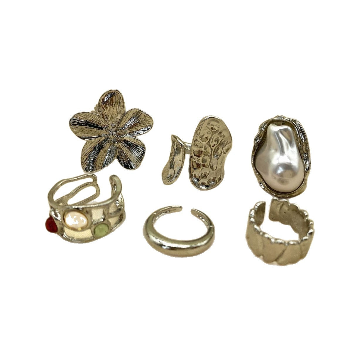 Wholesale Gold Baroque Lava Texture Flower Ring Set For Women Adjustable Wide Band Geometric Shape Everyday Chic Jewelry Accessory