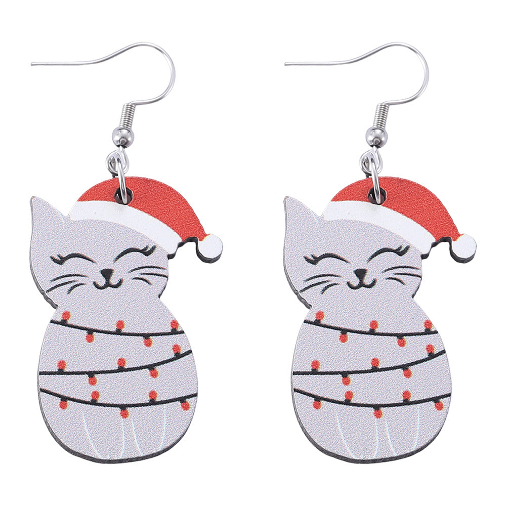 Wholesale Christmas Santa hat lanterns cute cat pendant earrings