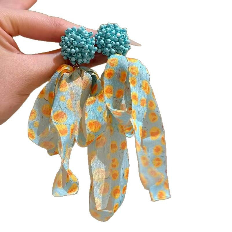 Wholesale Colorful fabric beaded summer earrings