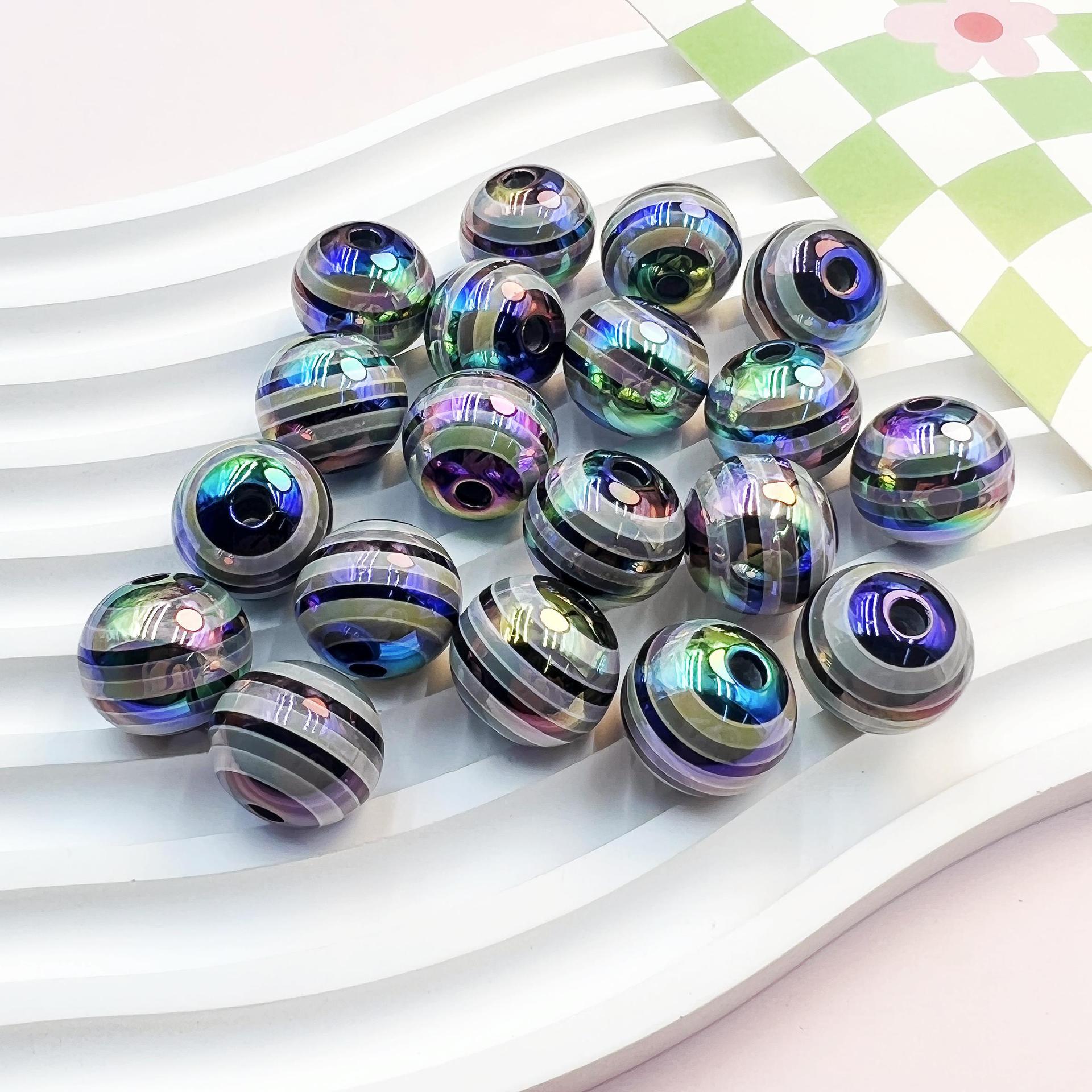 Wholesale 10pcs 16mm UV Color Plating Acrylic Lollipop Striped Rainbow Beads ACC-BDS-JFei011