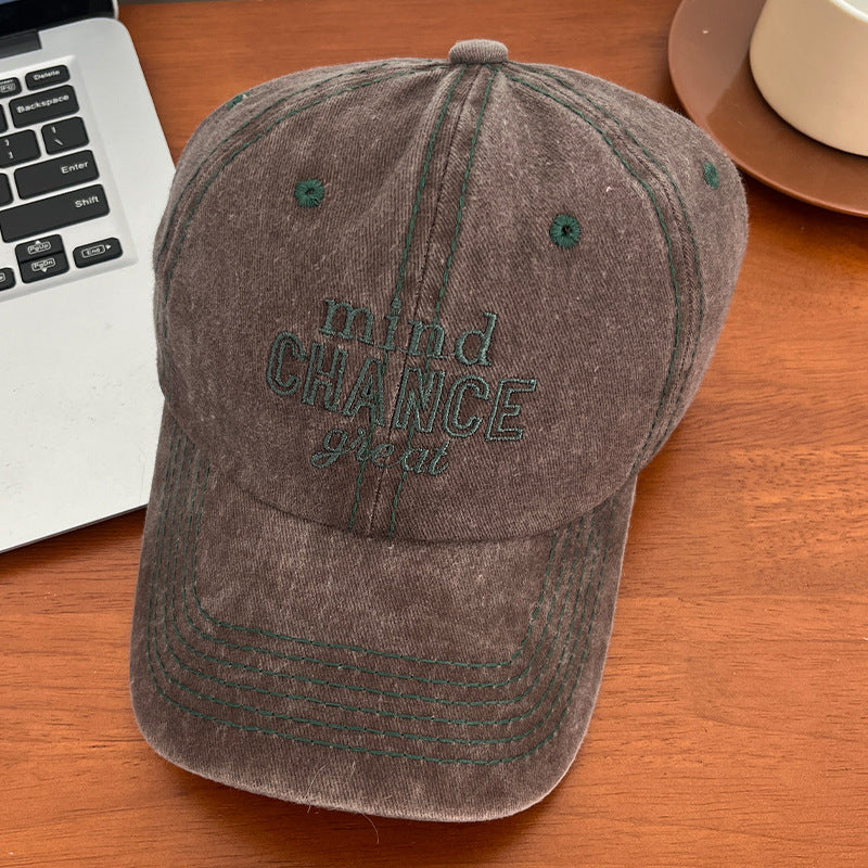 Wholesale Vintage Embroidered Letter Wide Eaves Big Head Sunshade Baseball Cap