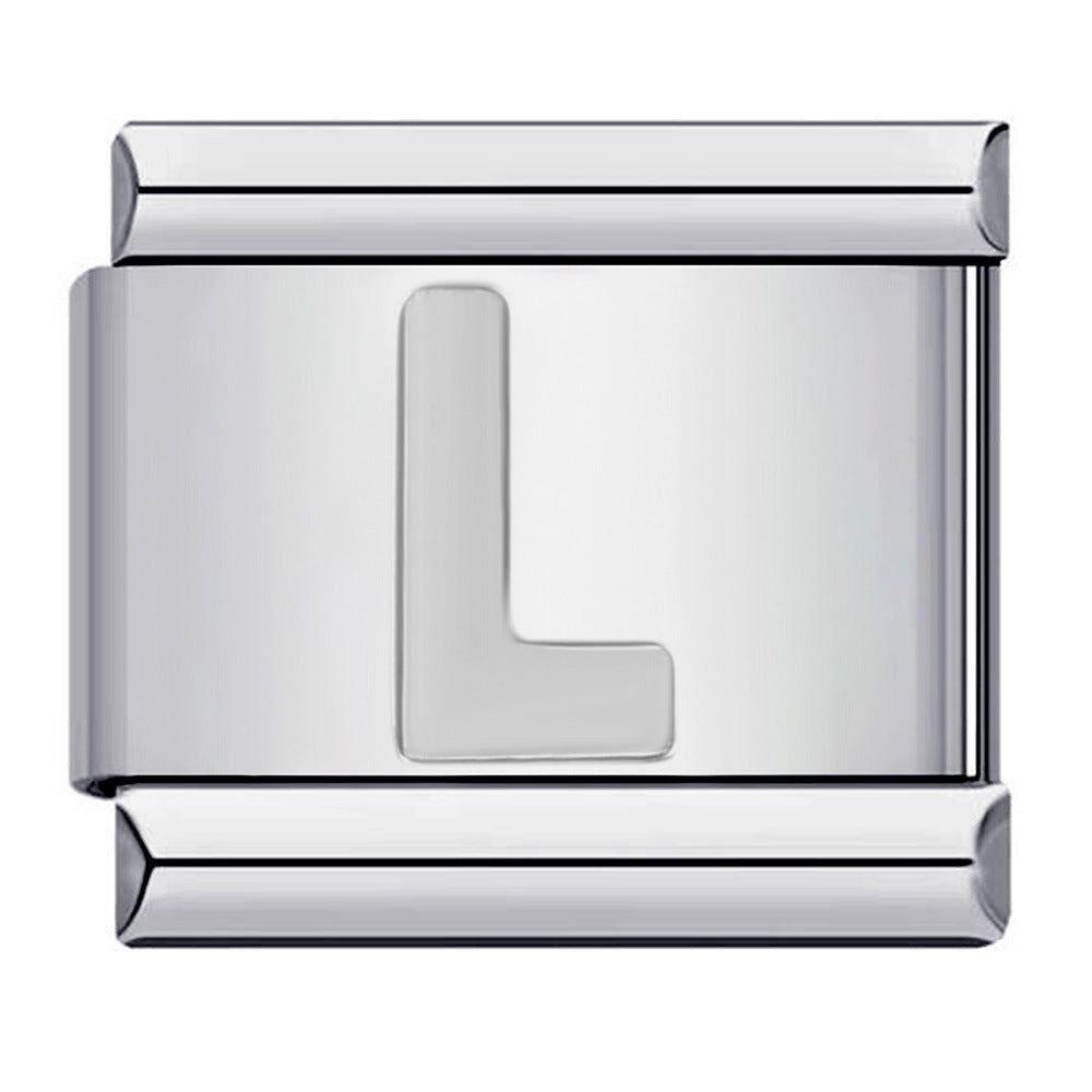 Wholesale Italian Charm Bracelet 9mm DIY Splicing Removable Silver Concave Letters Stainless Steel Composable Bracelet