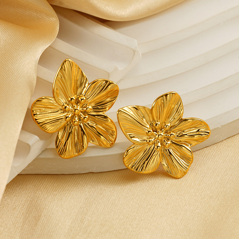 Wholesale Flower Earrings 18K Gold Geometric Stainless Steel Earrings ACC-ES-ZhongYao006