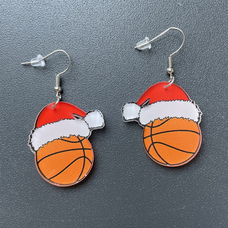 Wholesale Christmas Season Christmas Hats Football Rugby Basketball Volleyball Acrylic Earrings ACC-ES-XP028