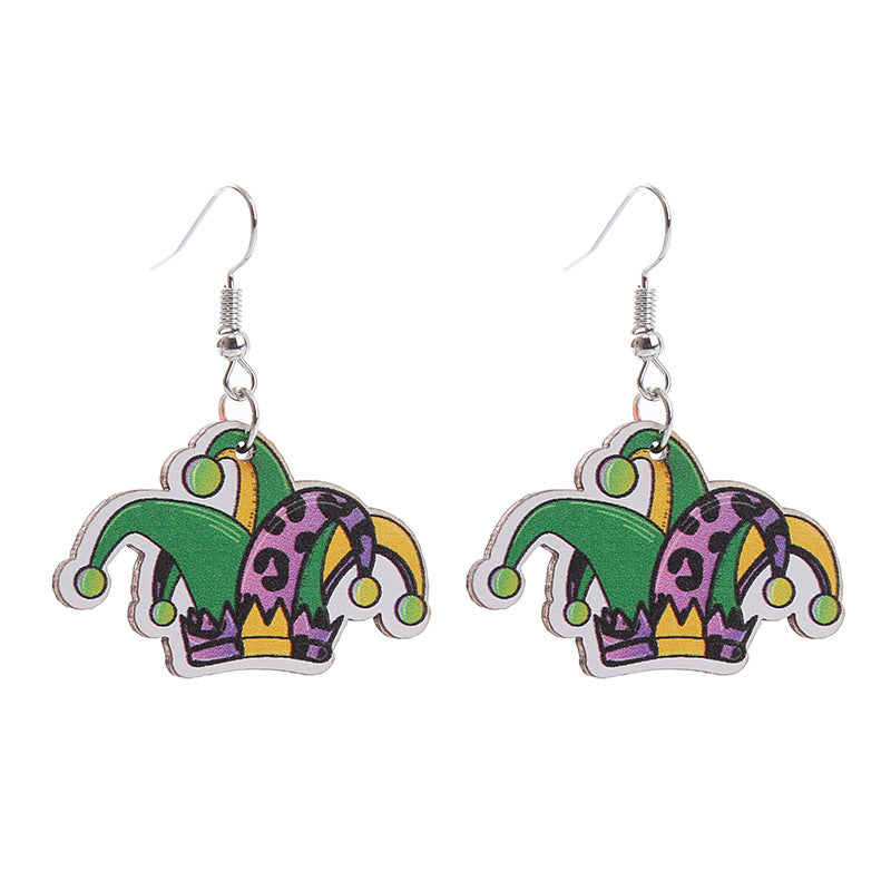 Wholesale  Carnival wooden earrings carnival truck clown hat earrings holiday earrings