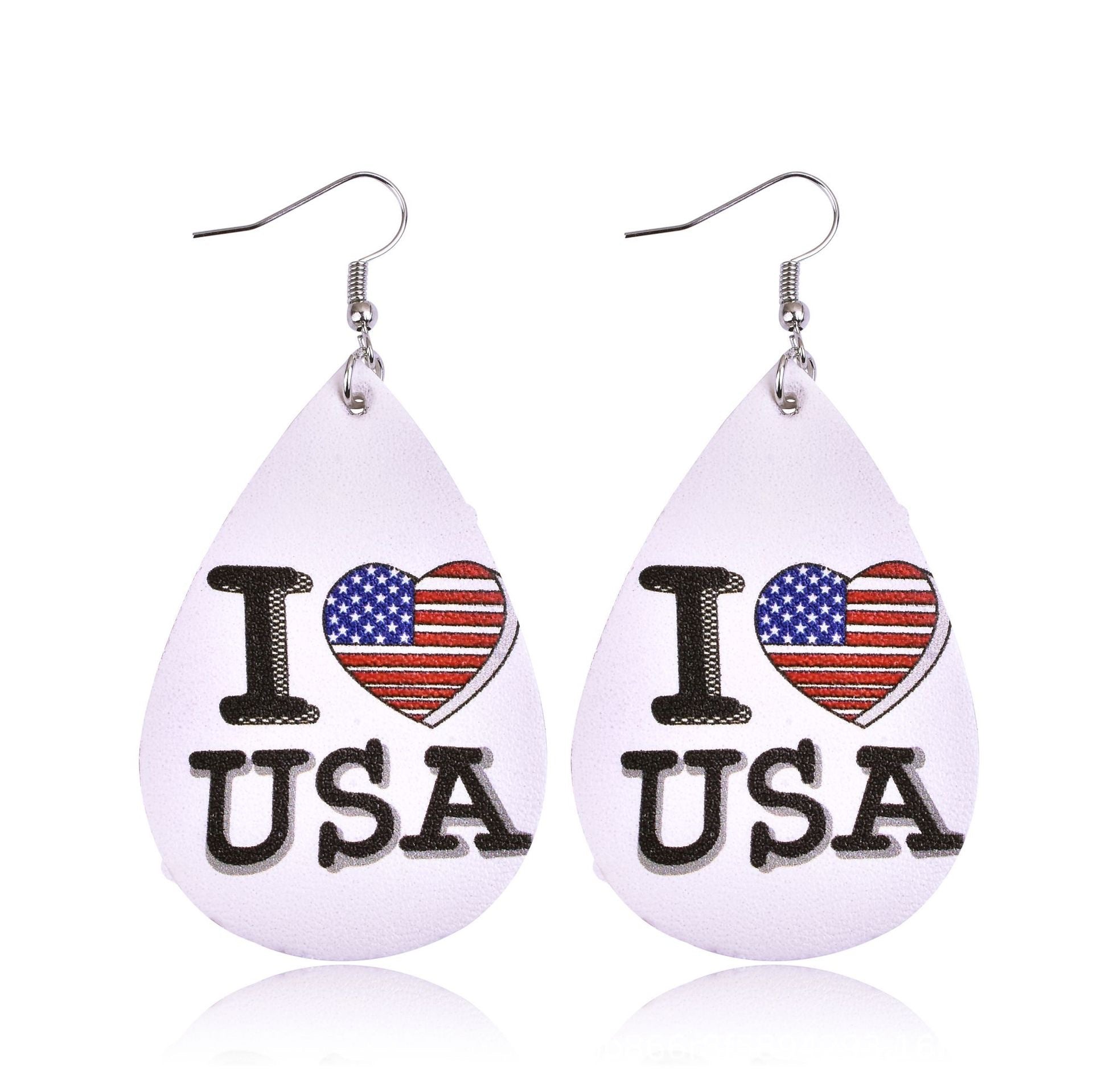 Wholesale American flag  Independence Day PU leather earrings