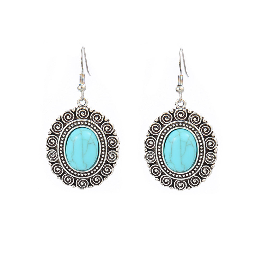 Wholesale Turquoise Tassel Earrings Geometric Alloy Design for Party Wear Boutique Resale Jewelry Accessory