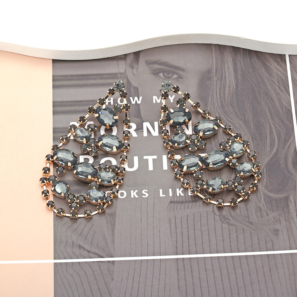 Wholesale Droplet Shaped Tassels Retro Super Sparkling Full Diamond Earrings