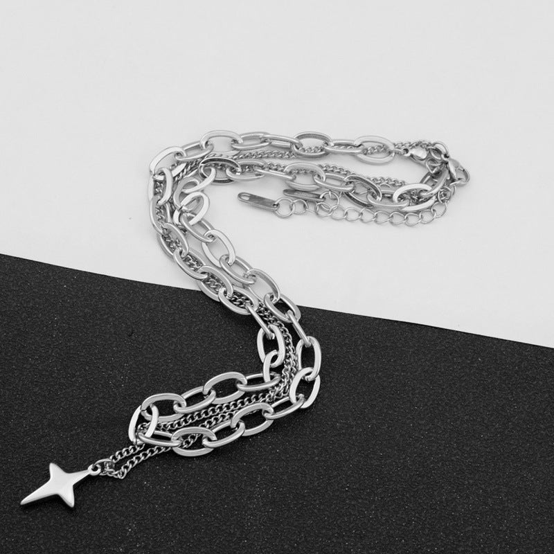 Wholesale 6pcs Vintage Double Star Titanium Steel Necklace