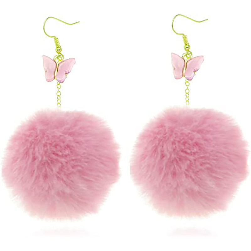 Wholesale Mink Fur Pom Pom Pendant Butterfly Earrings