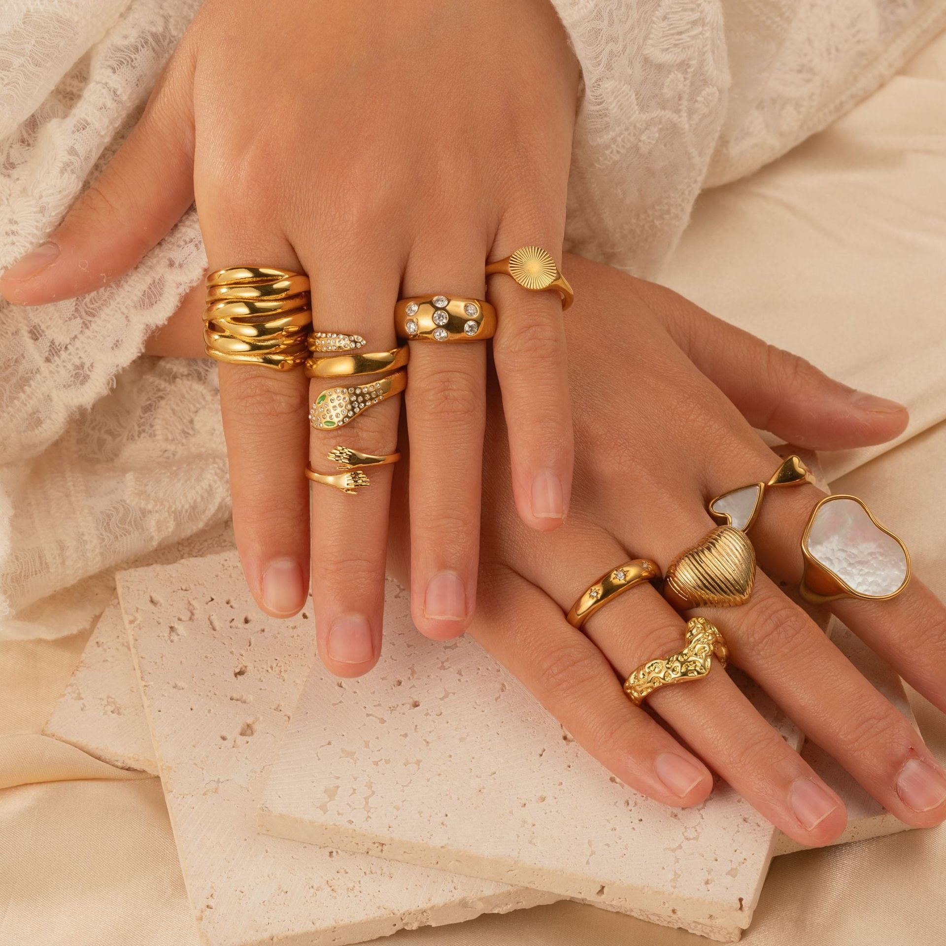 Wholesale Women' s Gold Plated Stainless Steel Cube Ring,  Trendy Boutique Resale Jewelry
