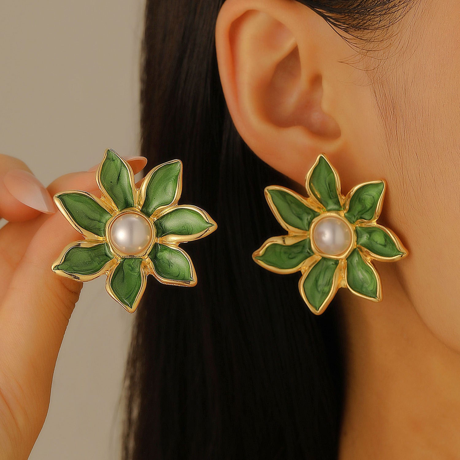 Wholesale Stylish Flower Earrings For Women Double Layer Petal Colorful Dripping Oil Zinc Alloy Everyday Jewelry Accessory