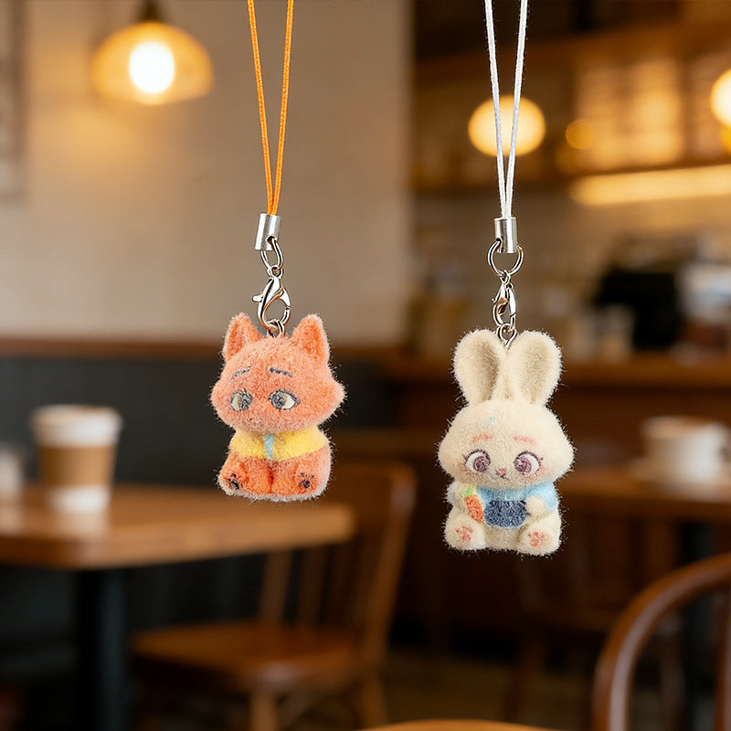 Wholesale Cartoon 3D flocked keychain student mobile phone charm