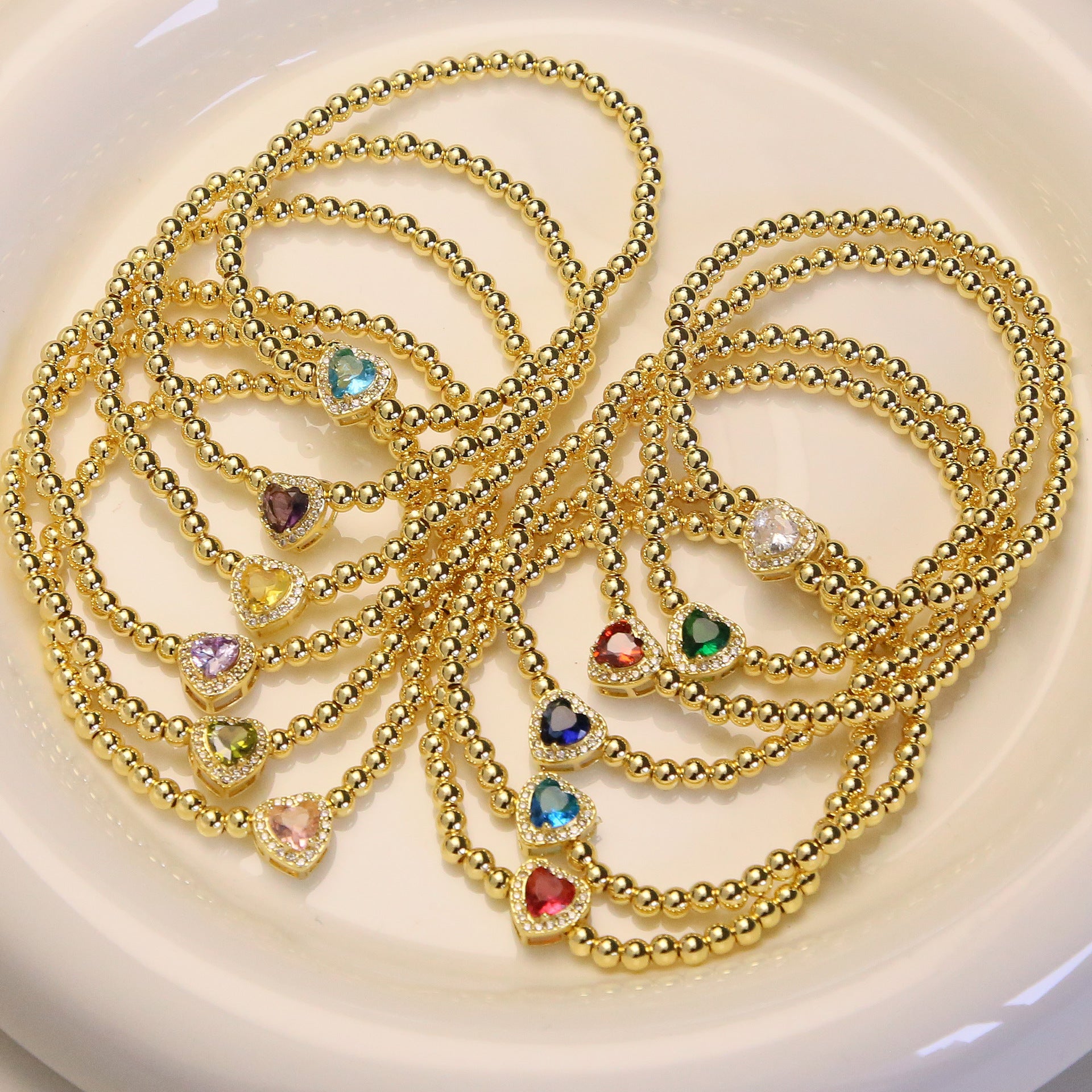 Wholesale  18k gold twelve birthstone December stone color love copper beads bracelet