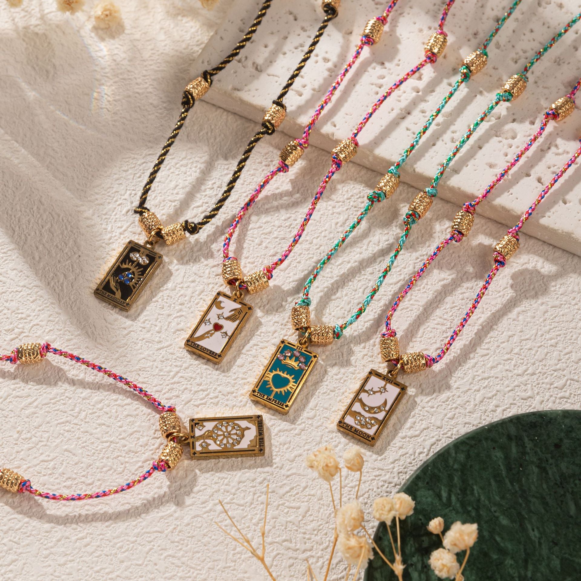 Wholesale Titanium steel gold-plated necklace Tarot card diamond drop oil rope necklace