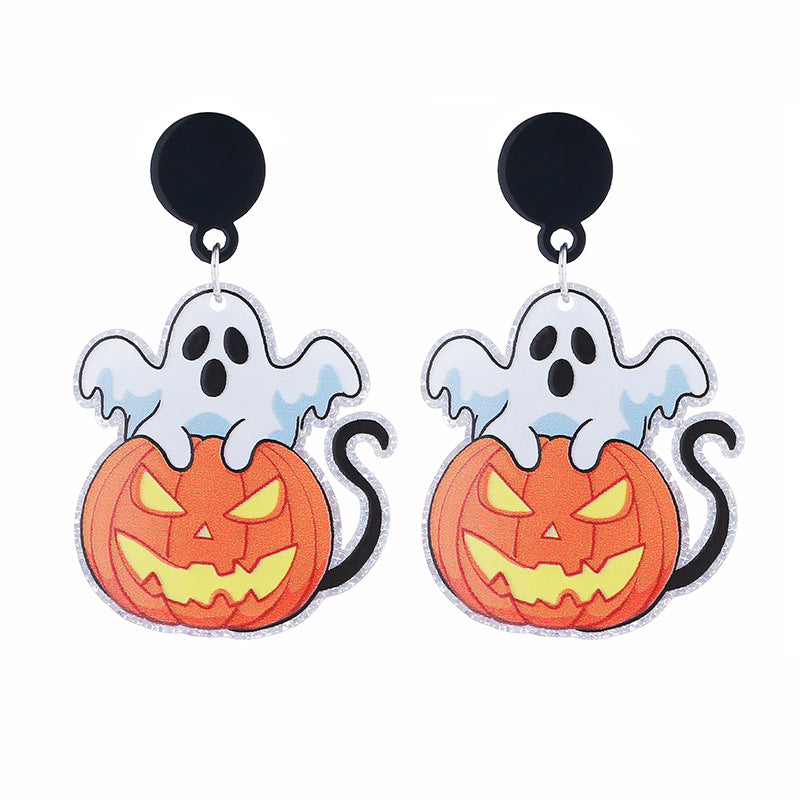 Wholesale Acrylic Earrings Ghost Pumpkin Cartoon Bat Pumpkin Halloween Earrings