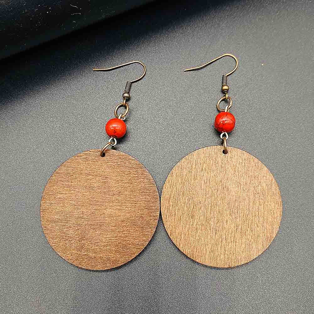 Wholesale Vintage-Style Wooden Round Turquoise Earrings