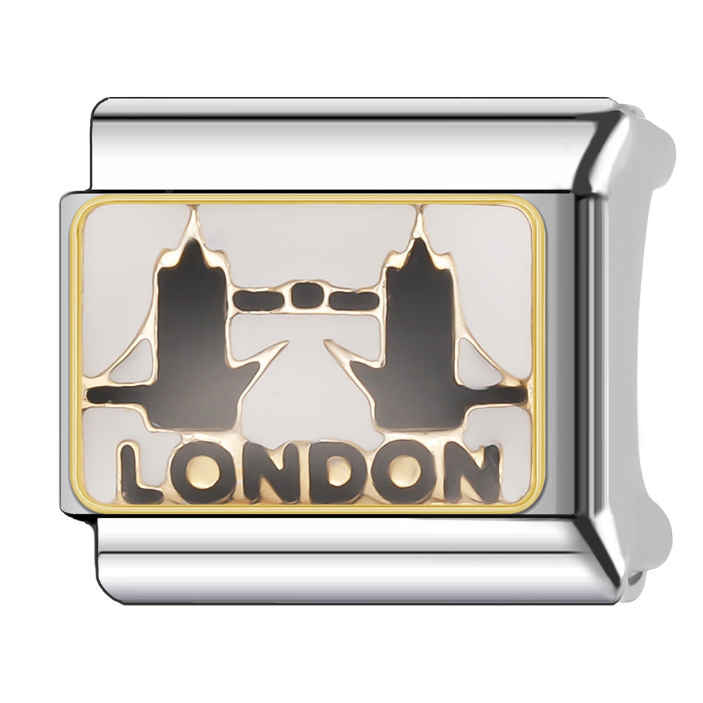 Wholesale Italian Charm Bracelet 9mm DIY Splicing National Tourism Scenic Logo Stainless Steel Composable Bracelet